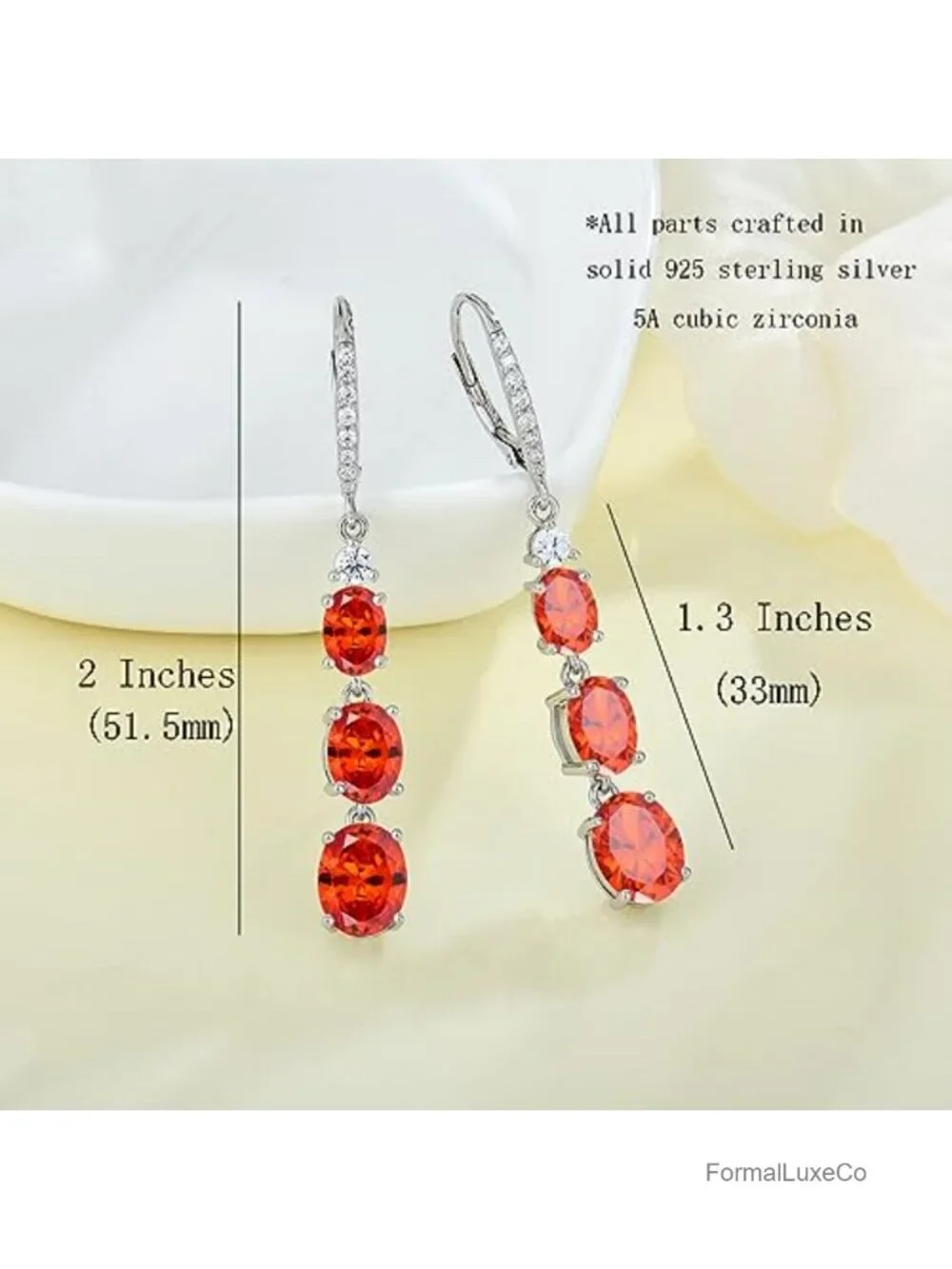 Sterling Silver 3-Stone Birthstone Leverback Drop Earrings Cubic Zirconia